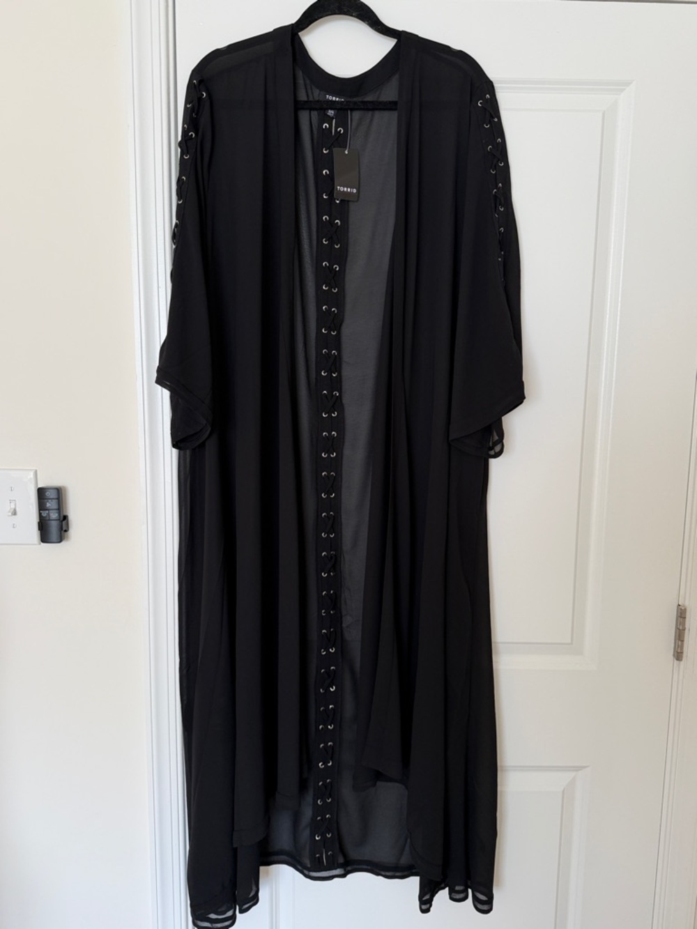 NWT Torrid Black Lace-Up Grommet Sheer Duster Cape